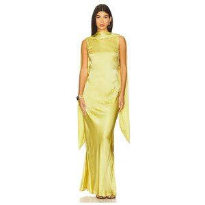 NWT Yellow The Label Nina Silk Dress Chartreuse Maxi Gown Small Revolve